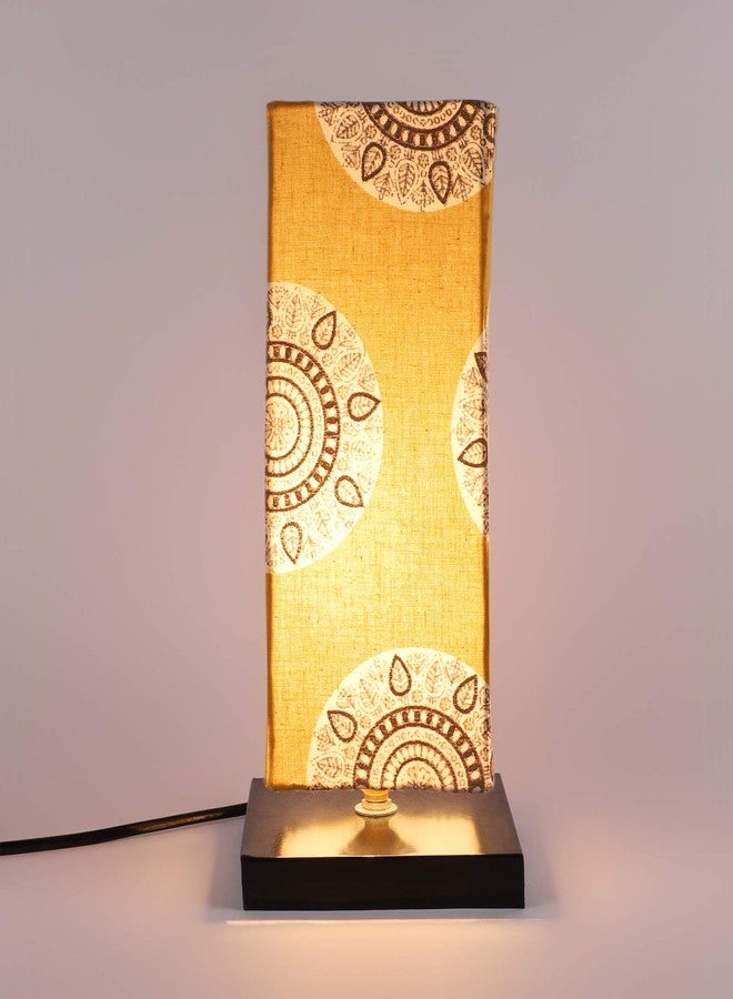 tu casa Table Lamps Black Metal Base with Yellow/White Cotton (Mandala Print) Shades for Home Décor, Bedrooms, Living Room, Gifting, Diwali Decoration, Dining Space, Study Room, Restaurants (H-12) - Image 3